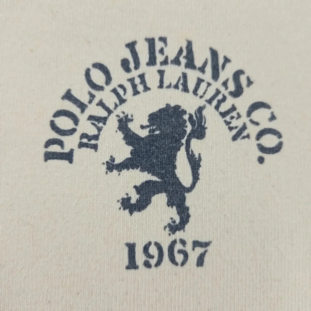 Ralph Lauren Polo Jeans Shirt Mens XL Tan‎ Vintage Large Print 67 Spellout Y2K